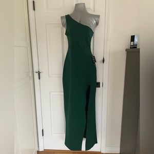 Lulus Good Times Only Hunter Green One-Shoulder Maxi Dress NWT Medium